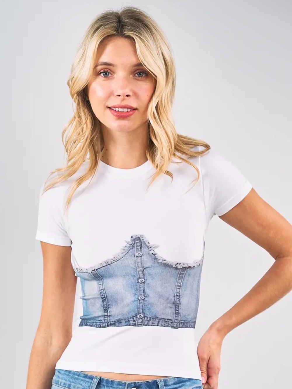 DENIM Corset Printed Top